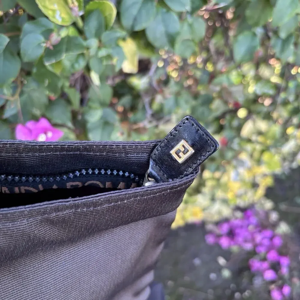 FENDI Nylon Bucket Tote Bag Handbag Star Logo Brown